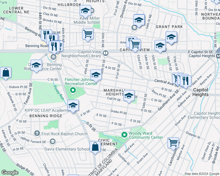 map of restaurants, bars, coffee shops, grocery stores, and more near 101 Independence Avenue Southeast in Washington