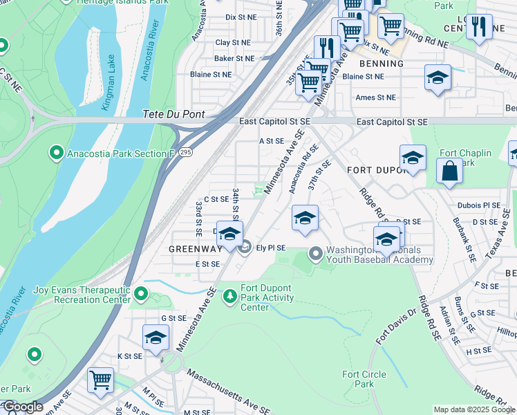 map of restaurants, bars, coffee shops, grocery stores, and more near 101 Independence Avenue Southeast in Washington