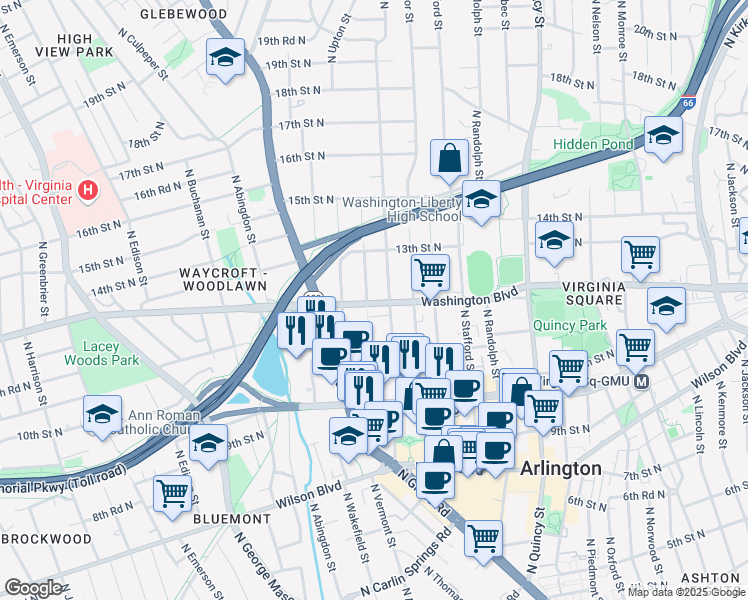 map of restaurants, bars, coffee shops, grocery stores, and more near 101 Independence Avenue Southeast in Washington