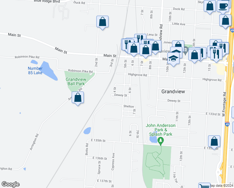 map of restaurants, bars, coffee shops, grocery stores, and more near 13123 4 Street in Grandview