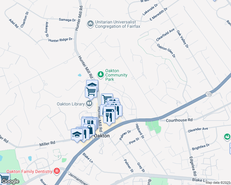 map of restaurants, bars, coffee shops, grocery stores, and more near 2786 Thaxton Lane in Oakton