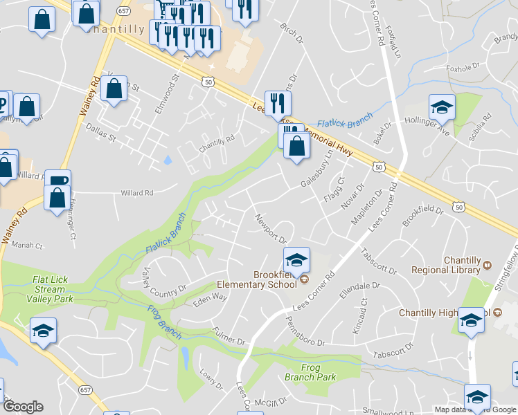 map of restaurants, bars, coffee shops, grocery stores, and more near 13788 Newport Drive in Chantilly