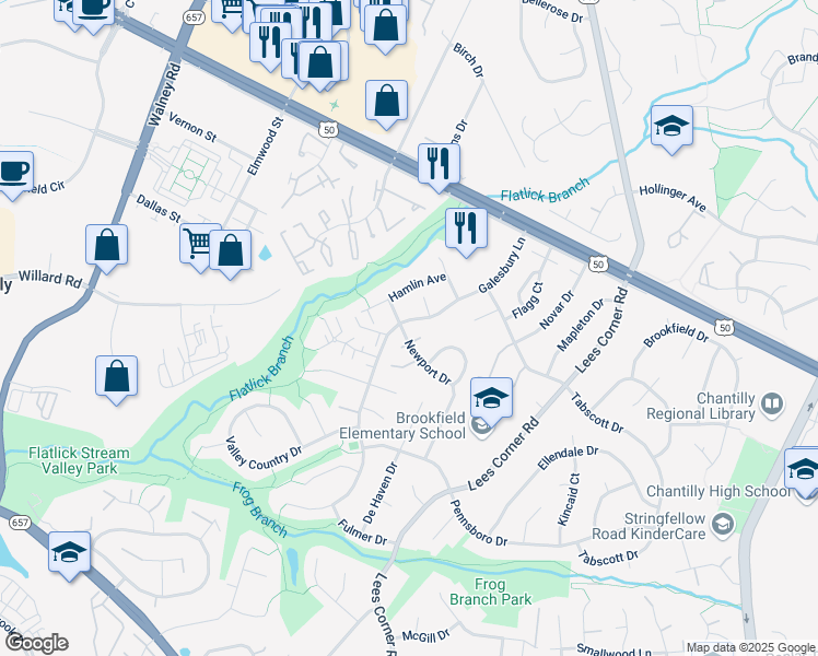 map of restaurants, bars, coffee shops, grocery stores, and more near 13788 Newport Drive in Chantilly