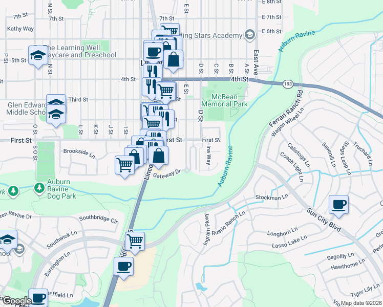 map of restaurants, bars, coffee shops, grocery stores, and more near 76 Crystalwood Circle in Lincoln