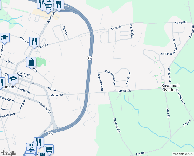map of restaurants, bars, coffee shops, grocery stores, and more near 1707 Blue Heron Drive in Denton