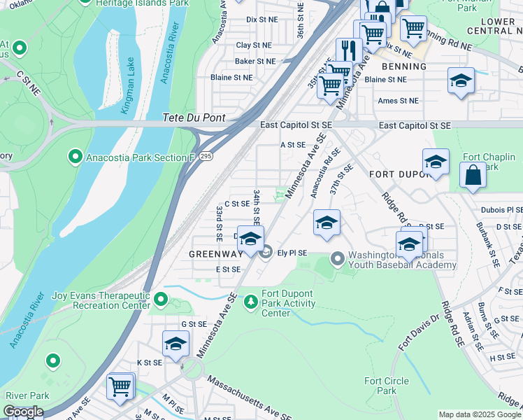 map of restaurants, bars, coffee shops, grocery stores, and more near 101 Independence Avenue Southeast in Washington