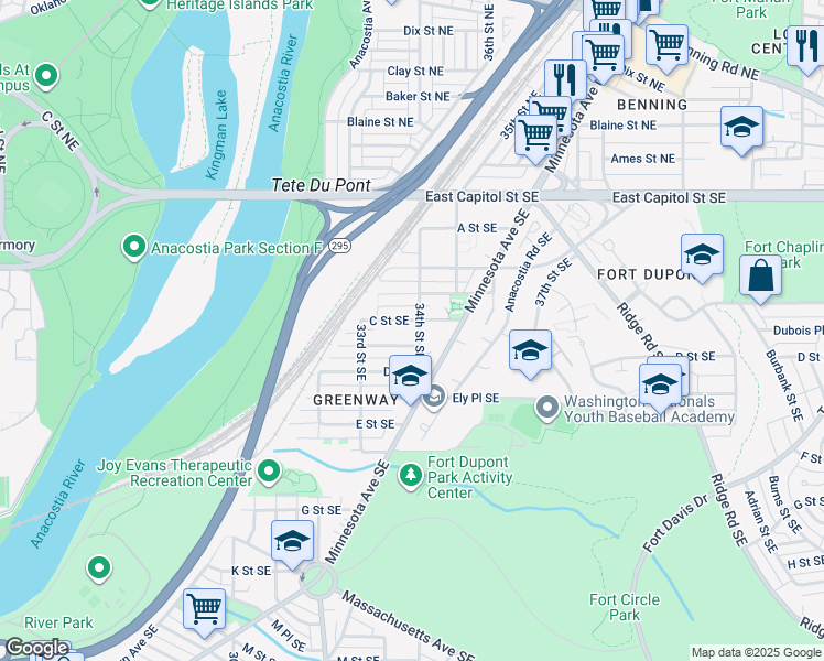 map of restaurants, bars, coffee shops, grocery stores, and more near 101 Independence Avenue Southeast in Washington