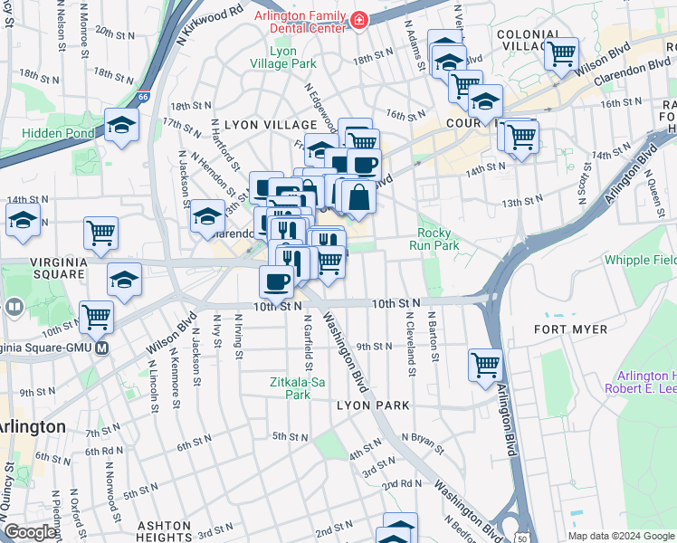 map of restaurants, bars, coffee shops, grocery stores, and more near 101 Independence Avenue Southeast in Washington