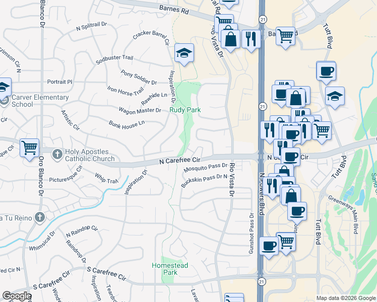 map of restaurants, bars, coffee shops, grocery stores, and more near 3792 Homestead Ridge Heights in Colorado Springs