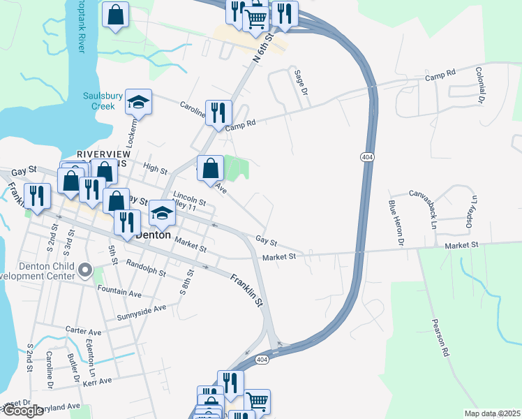 map of restaurants, bars, coffee shops, grocery stores, and more near 907 Crystal Avenue in Denton