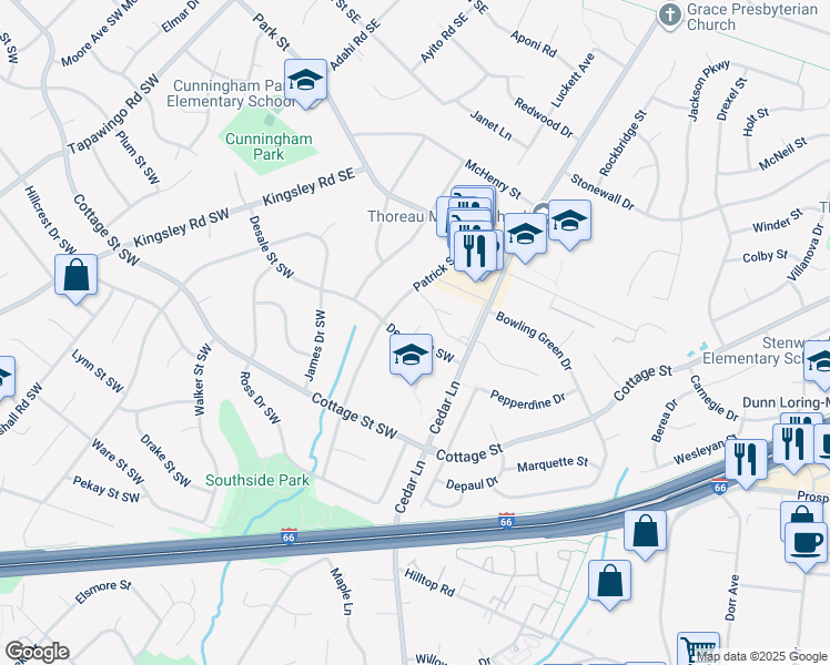 map of restaurants, bars, coffee shops, grocery stores, and more near Sanoey Circle Southeast in Vienna