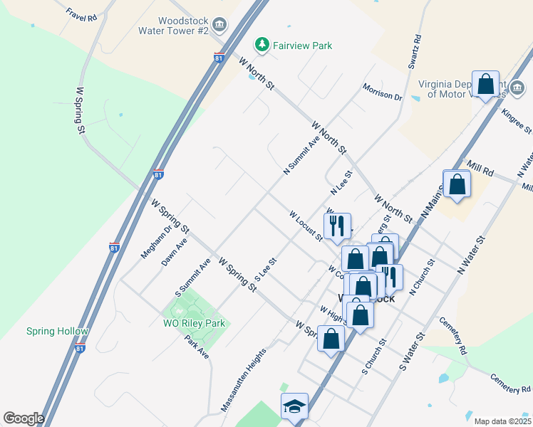 map of restaurants, bars, coffee shops, grocery stores, and more near 520 West Court Street in Woodstock