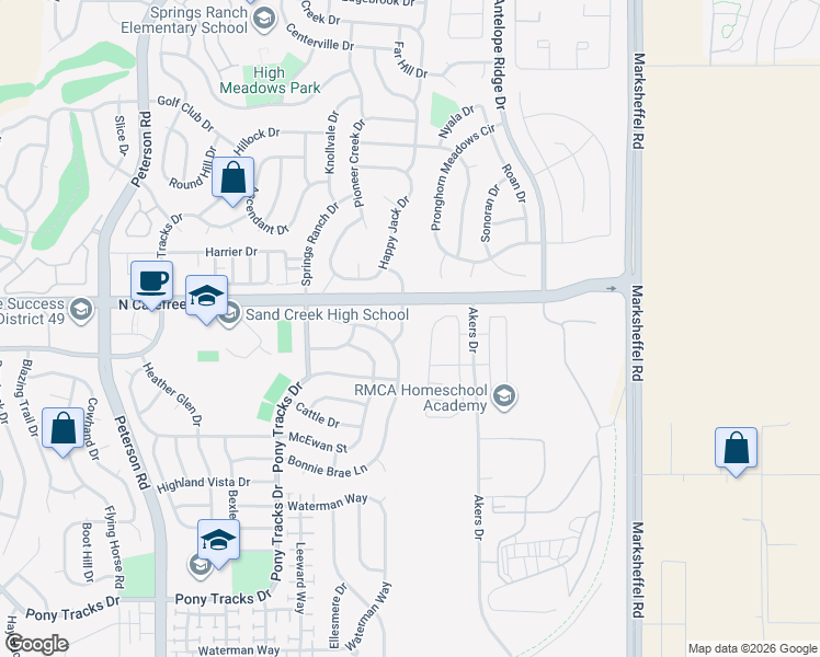 map of restaurants, bars, coffee shops, grocery stores, and more near 3719 Reindeer Circle in Colorado Springs