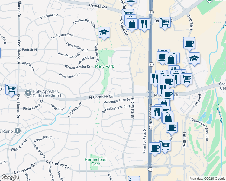 map of restaurants, bars, coffee shops, grocery stores, and more near 3771 Homestead Ridge Heights in Colorado Springs