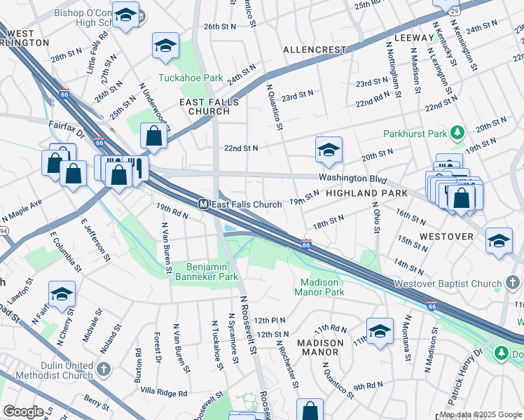 map of restaurants, bars, coffee shops, grocery stores, and more near 1834 North Quintana Street in Arlington