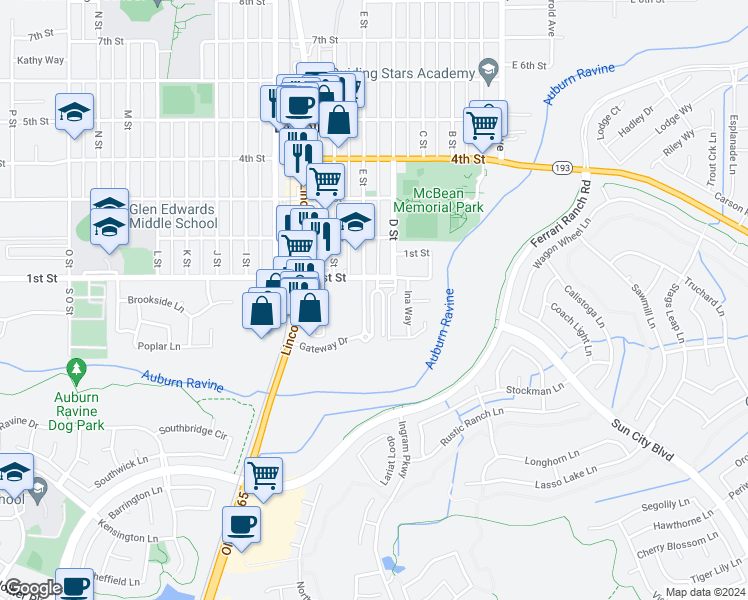 map of restaurants, bars, coffee shops, grocery stores, and more near 72 Crystalwood Circle in Lincoln