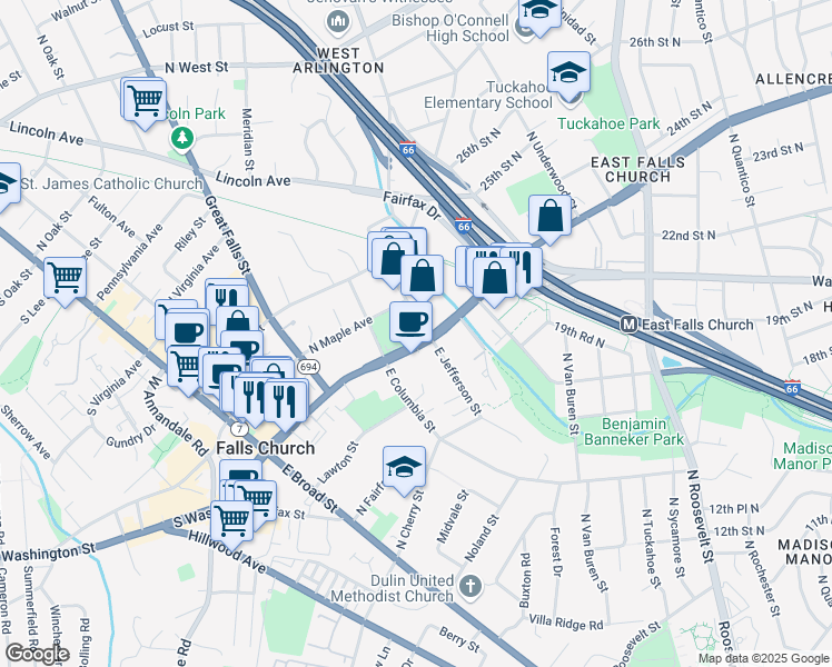 map of restaurants, bars, coffee shops, grocery stores, and more near 101 Independence Avenue Southeast in Washington