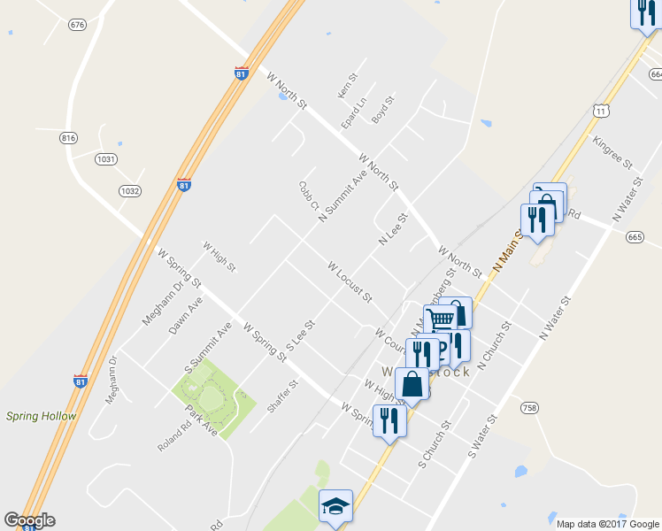 map of restaurants, bars, coffee shops, grocery stores, and more near 515 West Locust Street in Woodstock