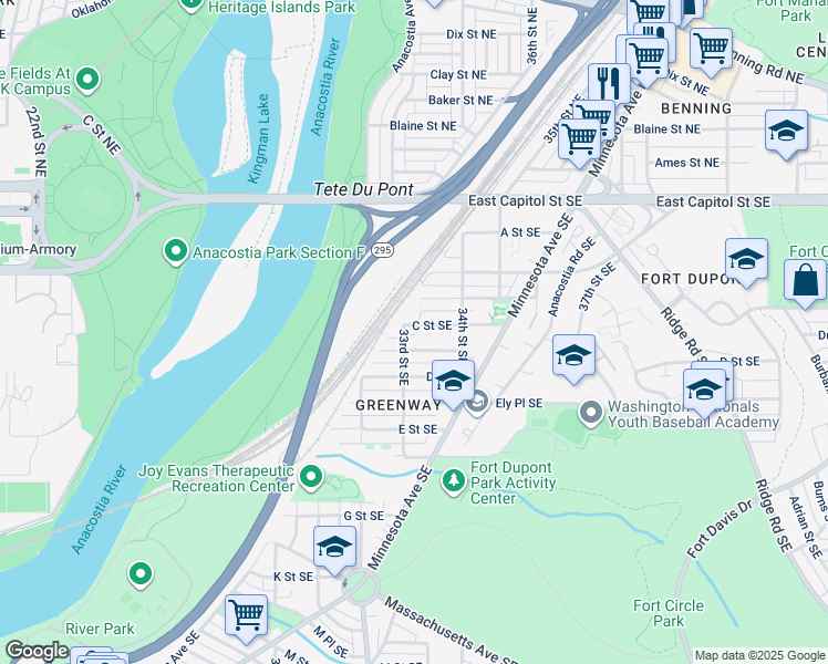 map of restaurants, bars, coffee shops, grocery stores, and more near 101 Independence Avenue Southeast in Washington