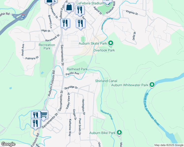map of restaurants, bars, coffee shops, grocery stores, and more near 170 Portland Avenue in Auburn