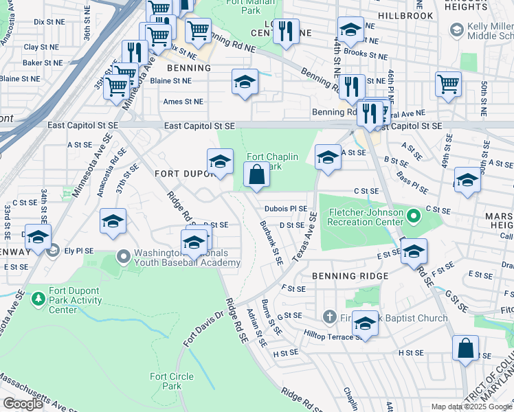 map of restaurants, bars, coffee shops, grocery stores, and more near 326 Burbank Street Southeast in Washington