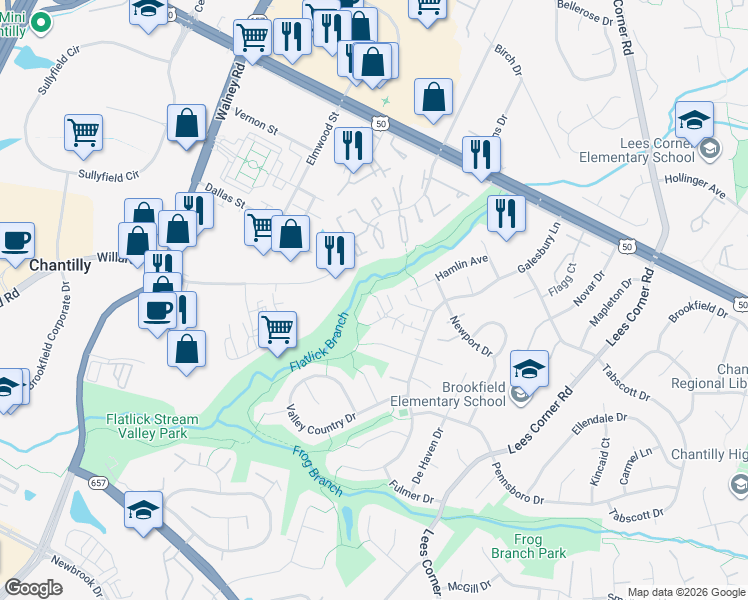 map of restaurants, bars, coffee shops, grocery stores, and more near 13866 Constitution Court in Chantilly