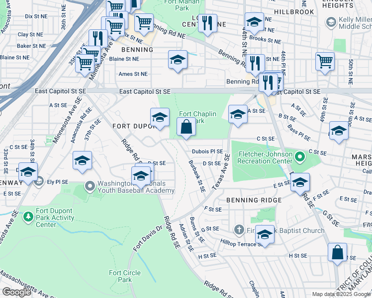 map of restaurants, bars, coffee shops, grocery stores, and more near 326 Burbank Street Southeast in Washington