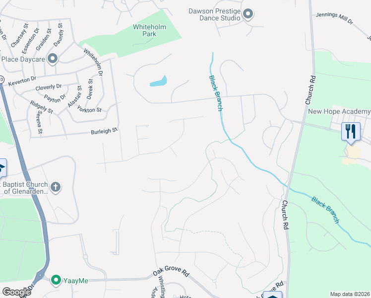 map of restaurants, bars, coffee shops, grocery stores, and more near 13601 Hillrod Lane in Upper Marlboro