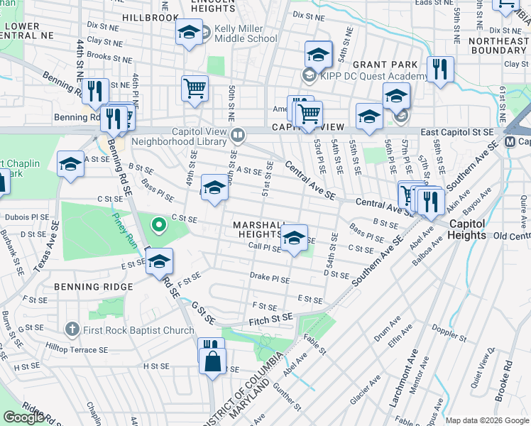 map of restaurants, bars, coffee shops, grocery stores, and more near 101 Independence Avenue Southeast in Washington