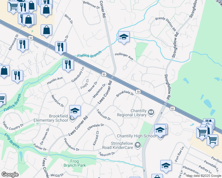map of restaurants, bars, coffee shops, grocery stores, and more near 4009 Lees Corner Road in Chantilly