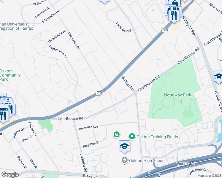map of restaurants, bars, coffee shops, grocery stores, and more near 2731 Chain Bridge Road in Vienna