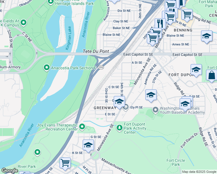 map of restaurants, bars, coffee shops, grocery stores, and more near 101 Independence Avenue Southeast in Washington