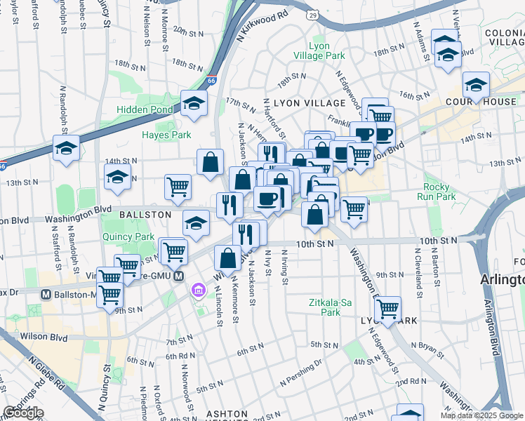 map of restaurants, bars, coffee shops, grocery stores, and more near 101 Independence Avenue Southeast in Washington