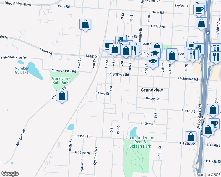 map of restaurants, bars, coffee shops, grocery stores, and more near 13120 6 Street in Grandview