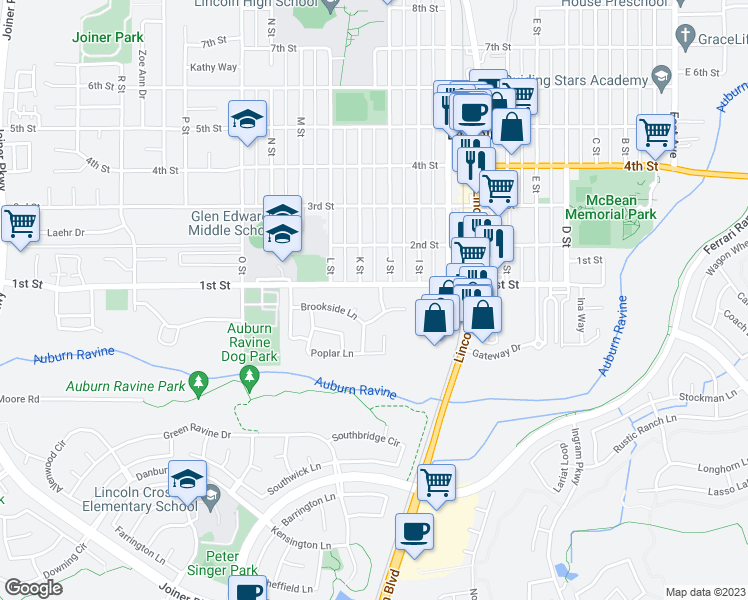 map of restaurants, bars, coffee shops, grocery stores, and more near 1016 Hollingsworth Drive in Lincoln