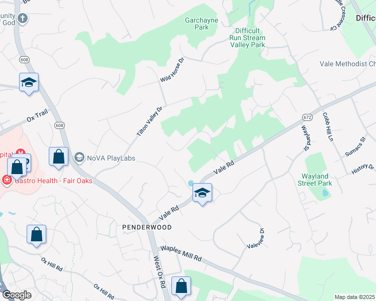 map of restaurants, bars, coffee shops, grocery stores, and more near 3382 Hickory Hills Drive in Oakton