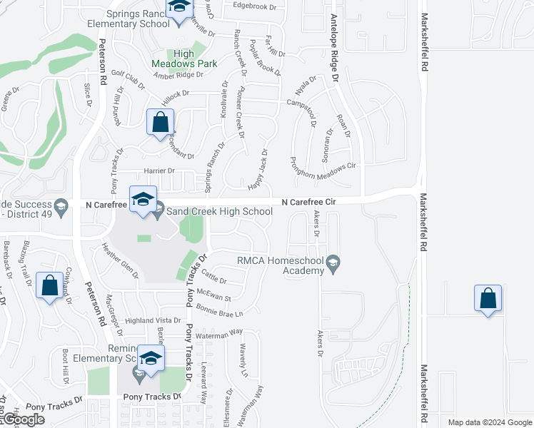 map of restaurants, bars, coffee shops, grocery stores, and more near 3770 Range Drive in Colorado Springs