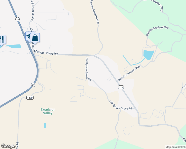 map of restaurants, bars, coffee shops, grocery stores, and more near 11694 Old Spruce Grove Road in Lower Lake