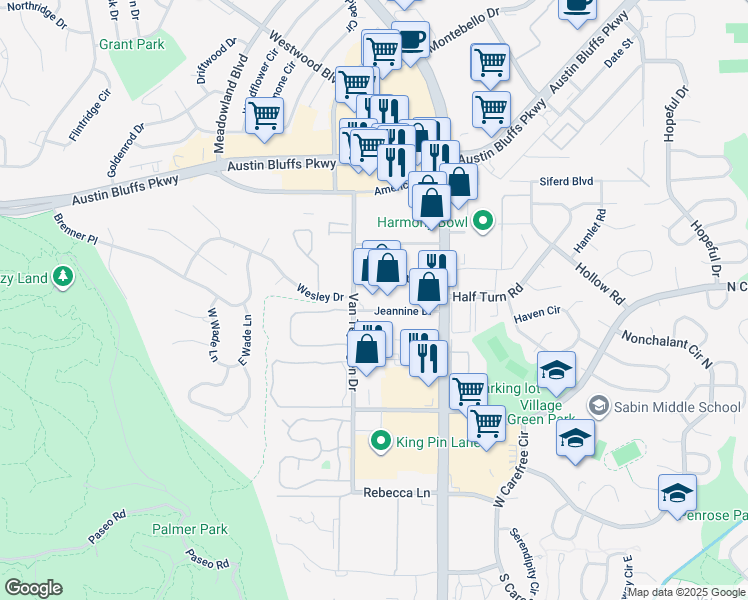 map of restaurants, bars, coffee shops, grocery stores, and more near 3618 Jeannine Drive in Colorado Springs