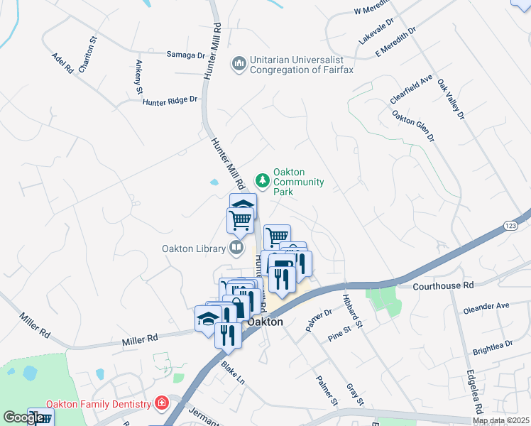 map of restaurants, bars, coffee shops, grocery stores, and more near 2802 Welbourne Court in Oakton