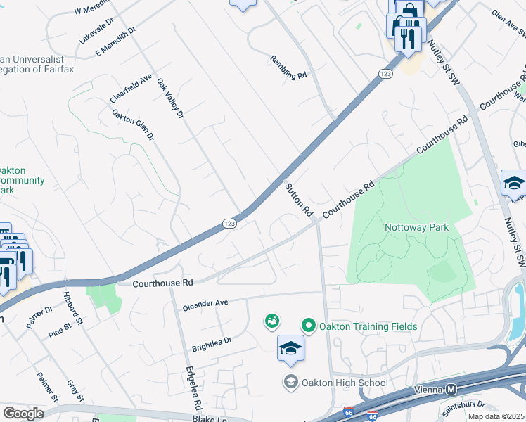 map of restaurants, bars, coffee shops, grocery stores, and more near 2725 Chain Bridge Road in Vienna