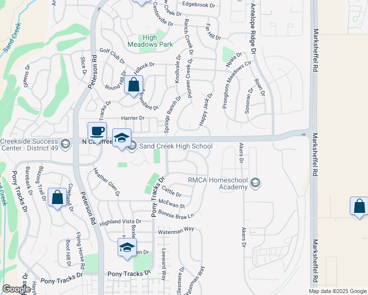 map of restaurants, bars, coffee shops, grocery stores, and more near 7305 Bonnie Brae Lane in Colorado Springs