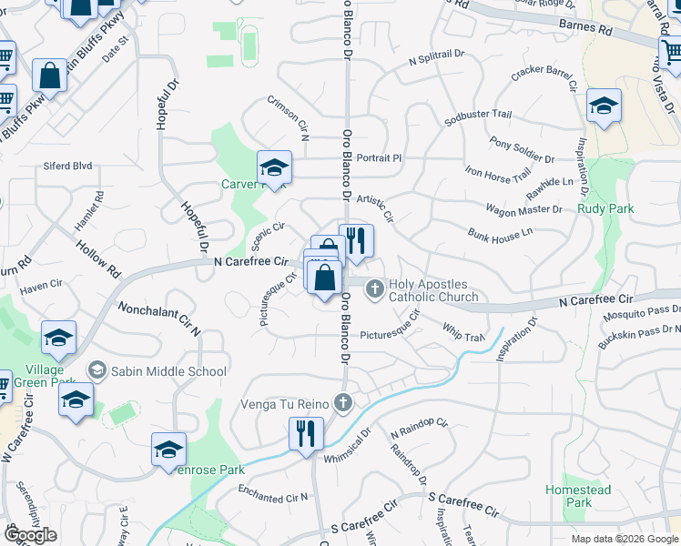 map of restaurants, bars, coffee shops, grocery stores, and more near in Colorado Springs