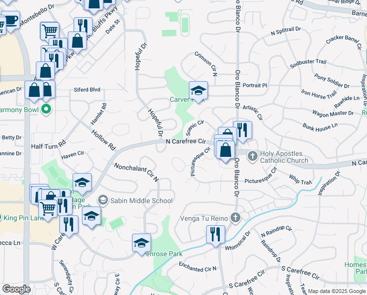 map of restaurants, bars, coffee shops, grocery stores, and more near 4245 North Carefree Circle in Colorado Springs