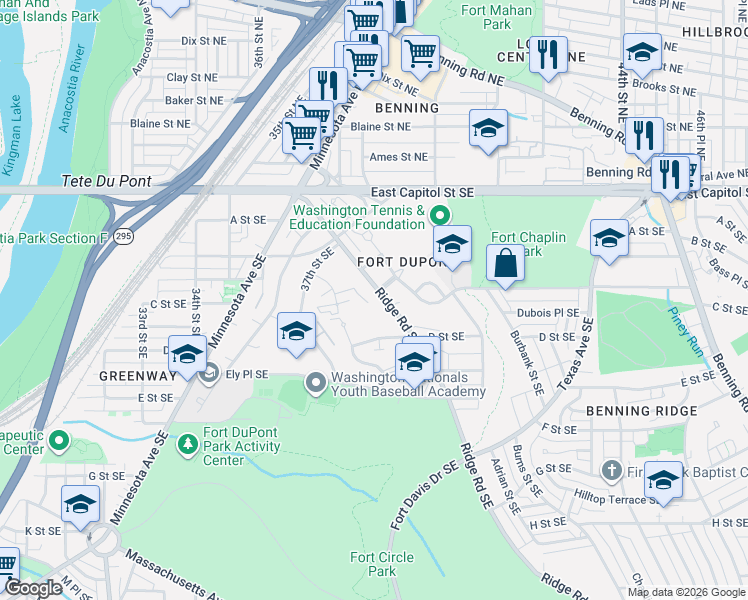 map of restaurants, bars, coffee shops, grocery stores, and more near 101 Independence Avenue Southeast in Washington