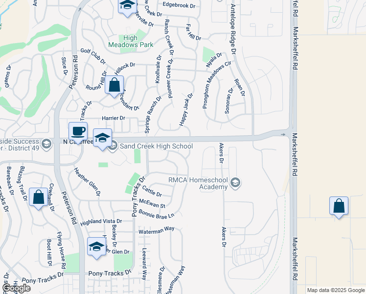 map of restaurants, bars, coffee shops, grocery stores, and more near 3653 Boot Spur Court in Colorado Springs
