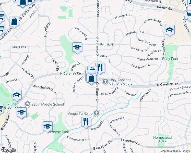 map of restaurants, bars, coffee shops, grocery stores, and more near 3722 Oro Blanco Drive in Colorado Springs