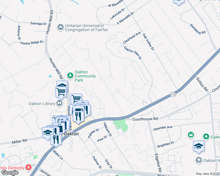 map of restaurants, bars, coffee shops, grocery stores, and more near 2809 Hill Road in Vienna