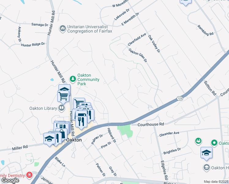 map of restaurants, bars, coffee shops, grocery stores, and more near 2809 Hill Road in Vienna