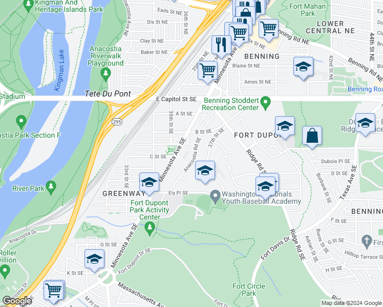 map of restaurants, bars, coffee shops, grocery stores, and more near 101 Independence Avenue Southeast in Washington
